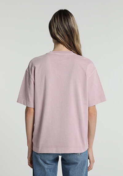 Image de T-shirt À Manches Courtes Violet Boyfriend Fit Brodé Femme