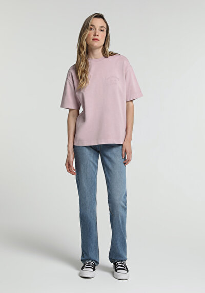 Image de T-shirt À Manches Courtes Violet Boyfriend Fit Brodé Femme