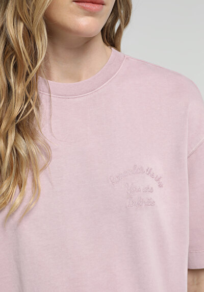 Image de T-shirt À Manches Courtes Violet Boyfriend Fit Brodé Femme