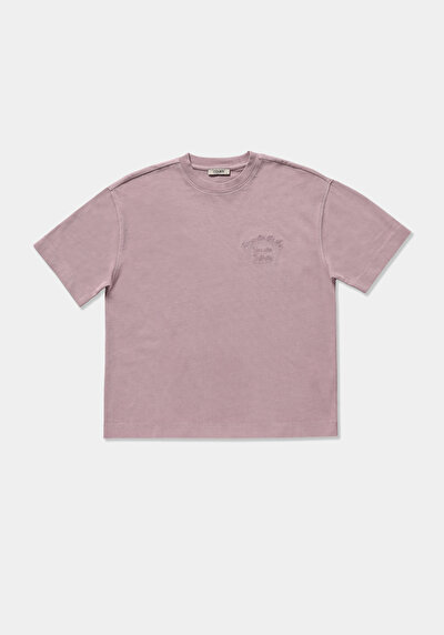 Image de T-shirt À Manches Courtes Violet Boyfriend Fit Brodé Femme