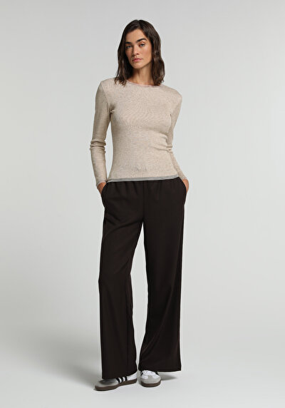 Image de Pantalon Marron Wide Leg High Rise Sergé Regular Fit Femme