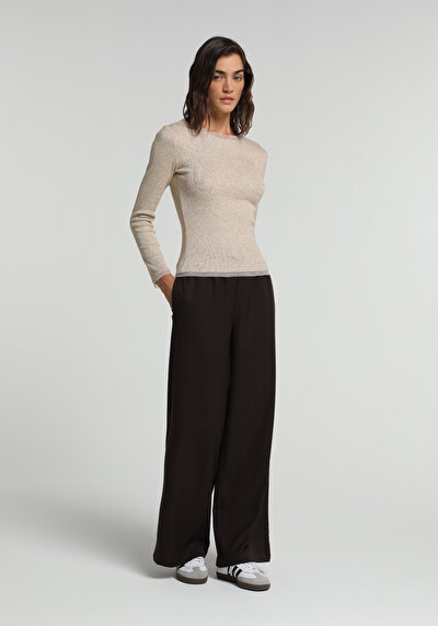 Image de Pantalon Marron Wide Leg High Rise Sergé Regular Fit Femme