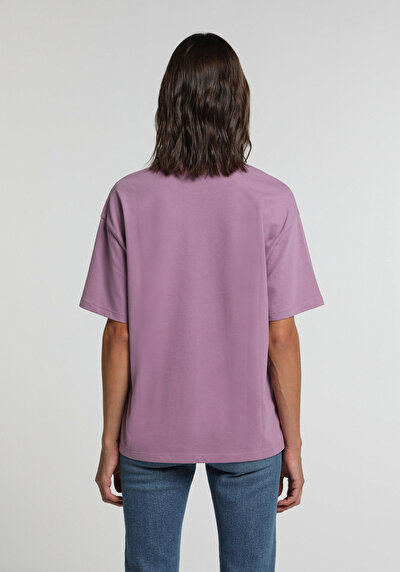 Image de T-shirt À Manches Courtes Violet Oversize Fit Imprimé Femme