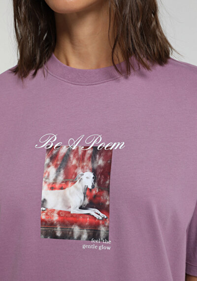 Image de T-shirt À Manches Courtes Violet Oversize Fit Imprimé Femme