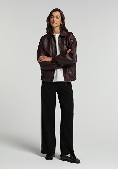 Image de Pantalon Noir Wide Leg High Rise Double Face Regular Fit Femme