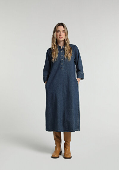 Image de Robe Oversize Fit Manches Trois-quarts Maxi Jean Femme