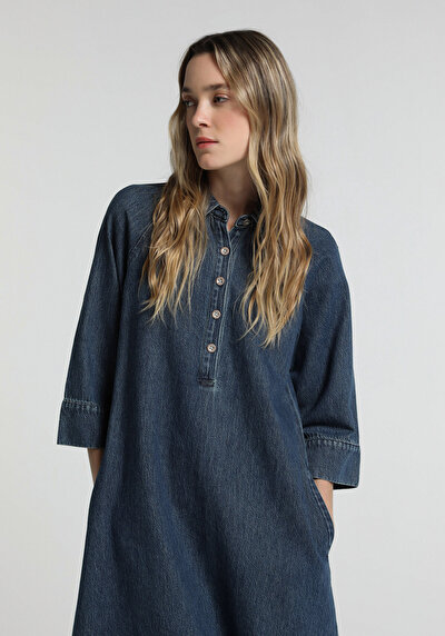 Image de Robe Oversize Fit Manches Trois-quarts Maxi Jean Femme