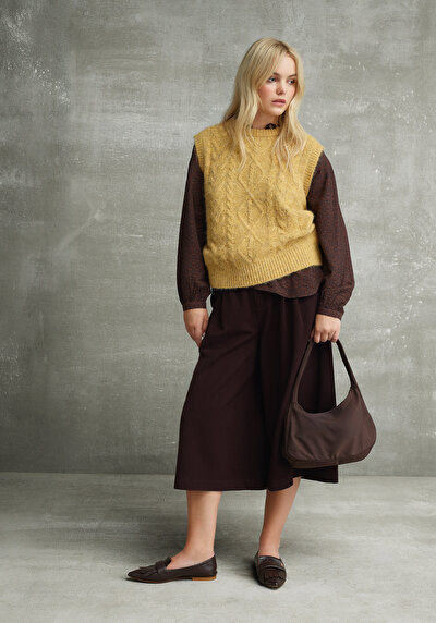 Image de Pantalon Marron Wide Leg High Rise Double Face Regular Fit Femme