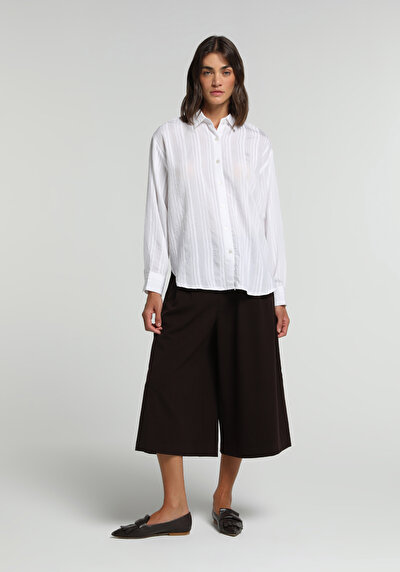 Image de Pantalon Marron Wide Leg High Rise Double Face Regular Fit Femme