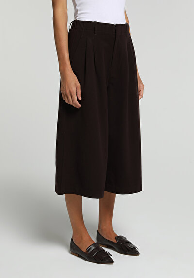 Image de Pantalon Marron Wide Leg High Rise Double Face Regular Fit Femme