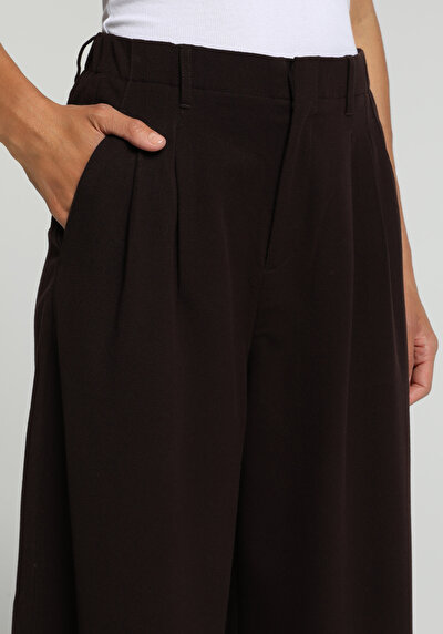 Image de Pantalon Marron Wide Leg High Rise Double Face Regular Fit Femme