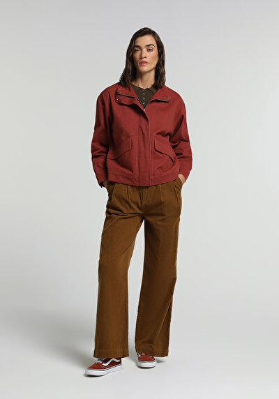 Image de Pantalon Marron Wide Leg High Rise Velours Regular Fit Femme