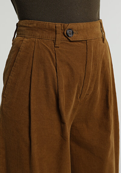 Image de Pantalon Marron Wide Leg High Rise Velours Regular Fit Femme
