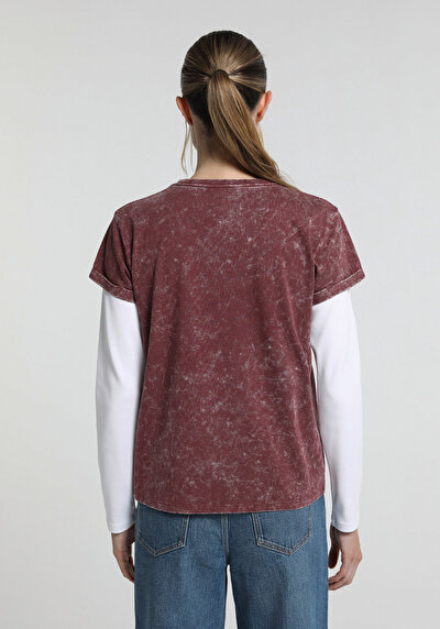 Image de T-shirt À Manches Courtes Bordeaux Slim Fit Imprimé Femme