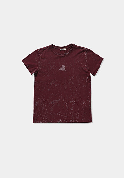 Image de T-shirt À Manches Courtes Bordeaux Slim Fit Imprimé Femme