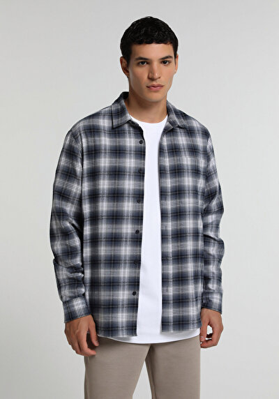 Image de Chemise À Manches Longues Marine Regular Fit Plaid Flanelle Homme