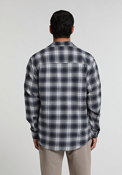 Image de Chemise À Manches Longues Marine Regular Fit Plaid Flanelle Homme
