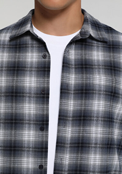 Image de Chemise À Manches Longues Marine Regular Fit Plaid Flanelle Homme