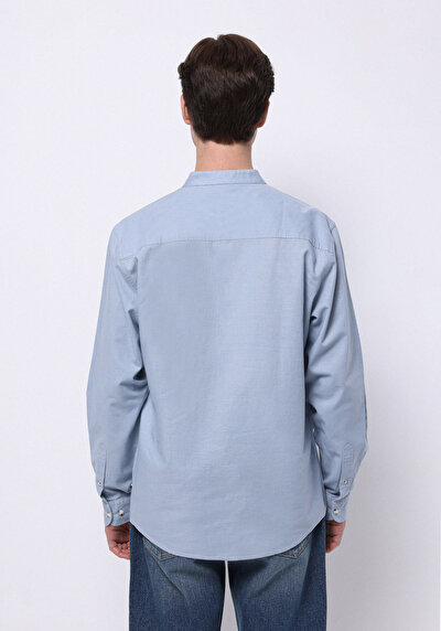 Image de Chemise À Manches Longues Bleu Regular Fit Droit Lin Homme