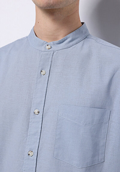 Image de Chemise À Manches Longues Bleu Regular Fit Droit Lin Homme