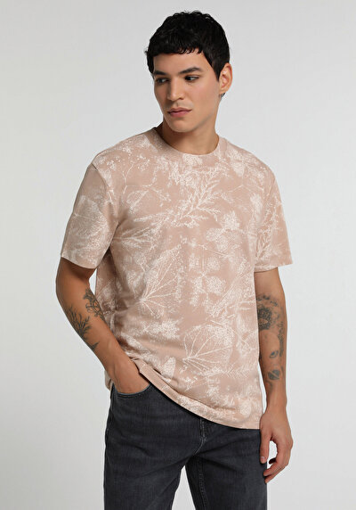 Image de T-shirt À Manches Courtes Beige Regular Fit Imprimé Homme