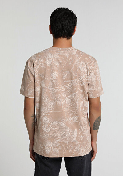 Image de T-shirt À Manches Courtes Beige Regular Fit Imprimé Homme