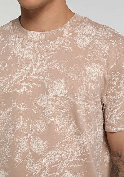 Image de T-shirt À Manches Courtes Beige Regular Fit Imprimé Homme