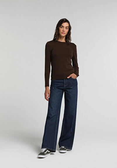 Image de T-shirt À Manches Longues Marron Slim Fit  Femme