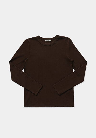 Image de T-shirt À Manches Longues Marron Slim Fit  Femme