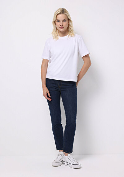 Image de 703 Carla Pantalon En Jean Marine Slim Leg Medium Rise Slim Fit Femme