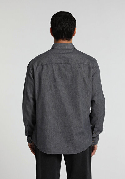 Image de Chemise À Manches Longues Anthracite Regular Fit Droit Sergé Homme