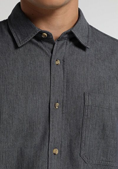 Image de Chemise À Manches Longues Anthracite Regular Fit Droit Sergé Homme