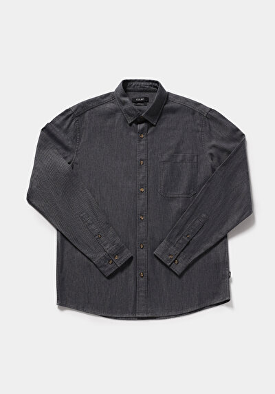 Image de Chemise À Manches Longues Anthracite Regular Fit Droit Sergé Homme