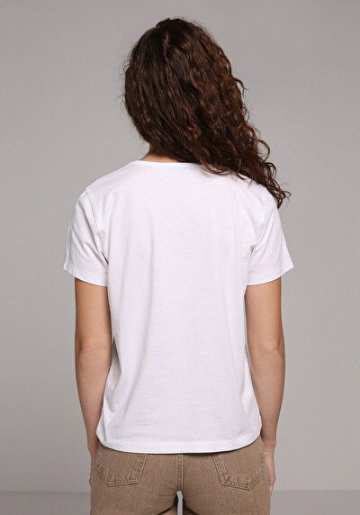 Image de T-shirt À Manches Courtes Blanc Regular Fit Droit Femme