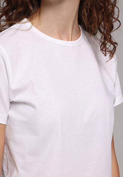 Image de T-shirt À Manches Courtes Blanc Regular Fit Droit Femme