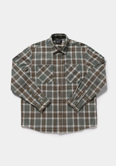 Image de Chemise À Manches Longues Vert Relaxed Fit Plaid Flanelle Homme