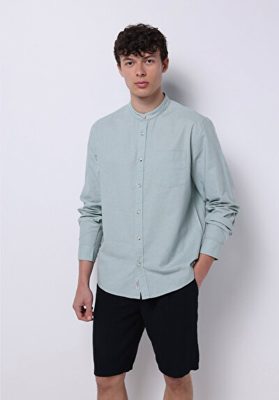 Image de Chemise À Manches Longues Vert Regular Fit Droit Lin Homme