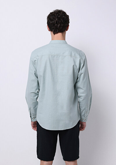 Image de Chemise À Manches Longues Vert Regular Fit Droit Lin Homme