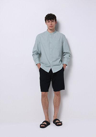 Image de Chemise À Manches Longues Vert Regular Fit Droit Lin Homme