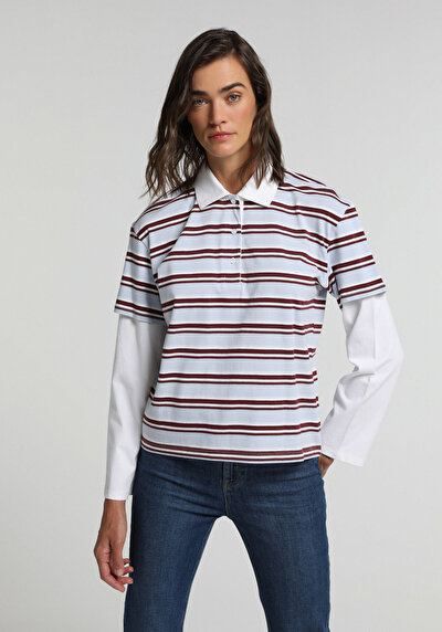 Image de Chemise Polo À Manches Longues Multicolou Rayé Regular Fit Femme