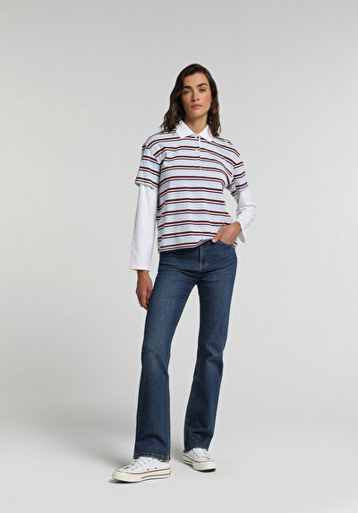 Image de Chemise Polo À Manches Longues Multicolou Rayé Regular Fit Femme