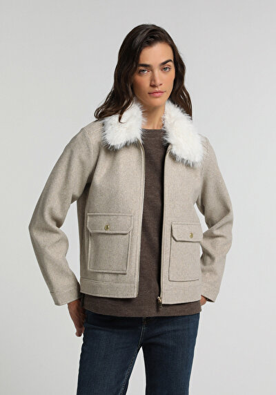Image de Beige Regular Fit Manches Longues Tissu De Timbre Femme