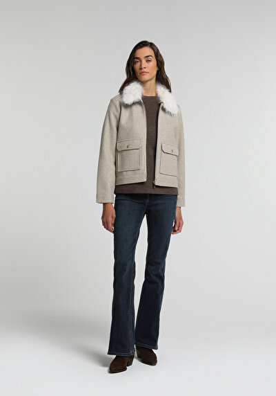 Image de Beige Regular Fit Manches Longues Tissu De Timbre Femme