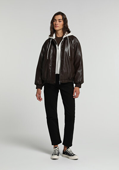 Image de Veste Pu Marron Manches Longues Regular Fit Femme
