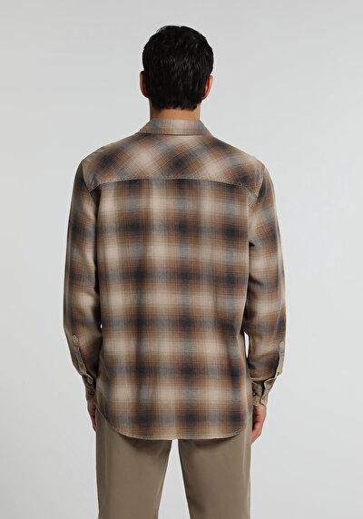 Image de Chemise À Manches Longues Marron Regular Fit Plaid Sergé Homme