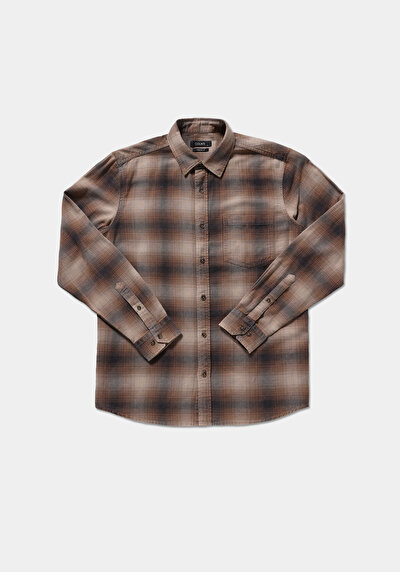 Image de Chemise À Manches Longues Marron Regular Fit Plaid Sergé Homme