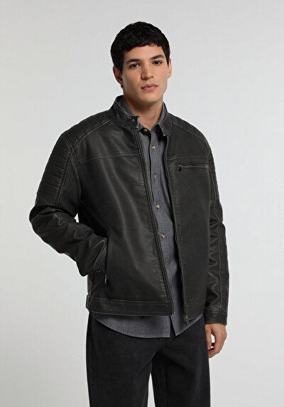 Image de Veste Pu Noir Manches Longues  Slim Fit Homme