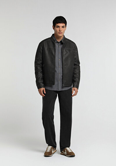 Image de Veste Pu Noir Manches Longues  Slim Fit Homme