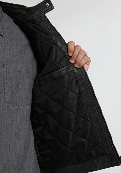 Image de Veste Pu Noir Manches Longues Slim Fit Homme