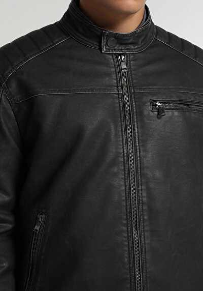 Image de Veste Pu Noir Manches Longues  Slim Fit Homme